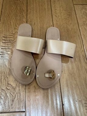 ASOS Beige Slide Sandals with Gold Accent